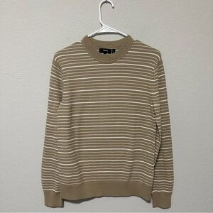 Theory Mens Riland Beige Striped Crew Neck Sweater Long Sleeve XS Designer